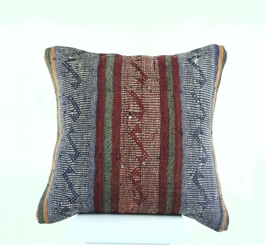 Kilim Pillow Cover 16x16 Handwoven Oushak Rug Ethnic Cushion Floor Lumbar A432