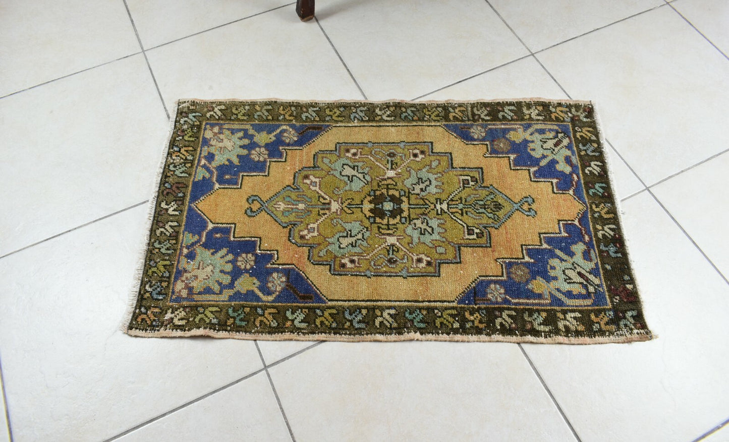Turkish Runner 3.1x1.8 ft Vintage Small Rug Oushak Runner Anatolian Mini Rug Y60