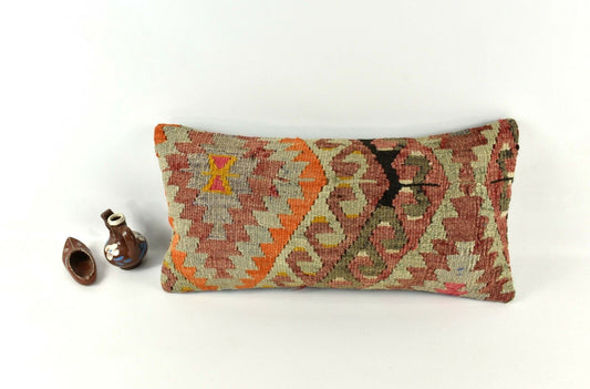 Kilim Lumbar Pillow Cover 10x20 Decorative Handmade Sofa Couch Cushion A2744