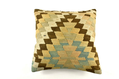 18x18 Kilim Pillow Cover Handknotten Vintage Pillow Oushak Kilim Pillow  A2853