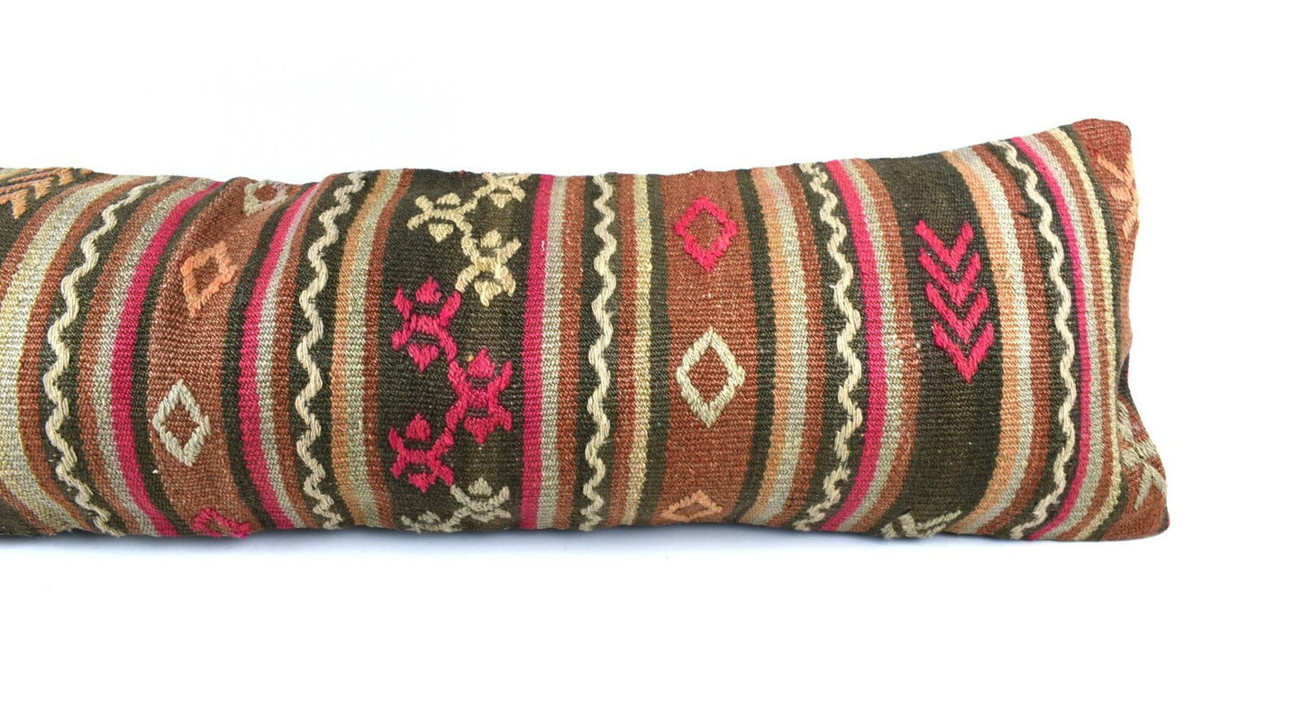 Kilim Pillow Cover 12x48 Vintage Handwoven Long Lumbar Pillow Cover  A3286