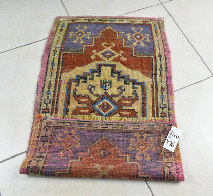 2.8x1.5 ft Anatolian Runner Small Vintage Rug Oushak Runner Mini Turkish Rug Y76