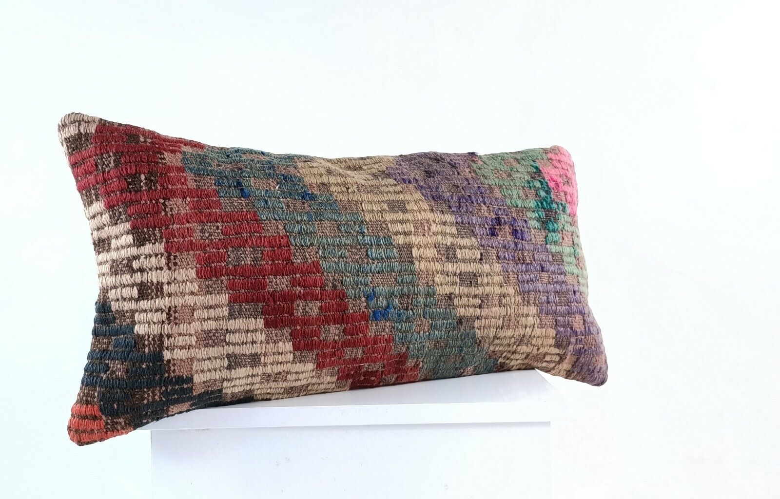 Handmade Turkish Kilim Pillow Cover 12x24 Ethnic Boho Sofa Lumbar Cushion E950