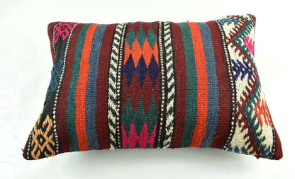 Kilim Pillow Cover 16x24 Tribal Vintage Turkish Carpet Lumbar Pillow Cover 3093