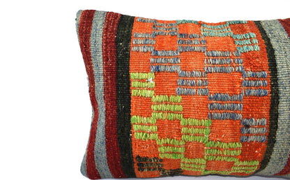 Kilim Pillow Cover 12x20 Handmade Turkish Rug Boho Ethnic Lumbar Cushion 4865