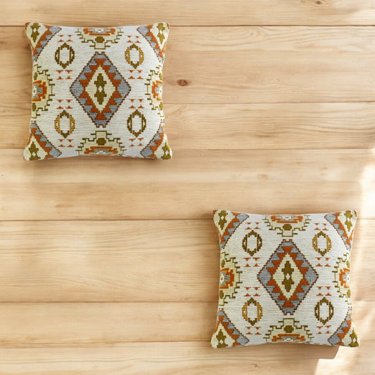 2 pcs/set Kilim Design White Pillow Cover Throw Cushion Sofa Couch Tribal Lumbar