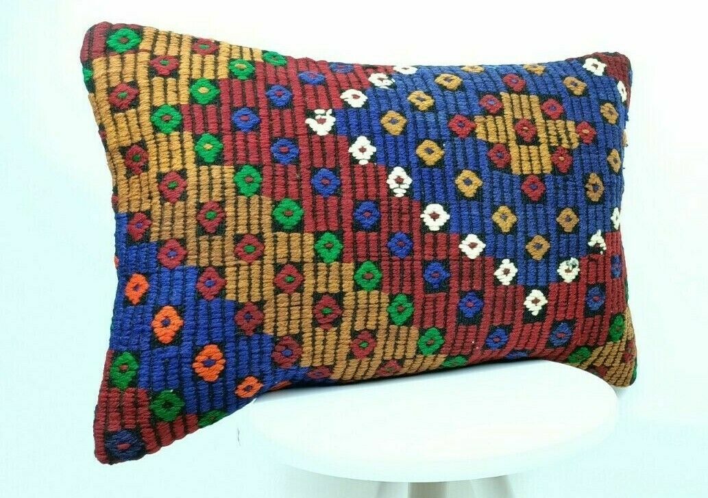 Kilim Pillow Cover 16x24 Handmade Lumbar Tribal Ethnic Sofa Couch Cushion  E501