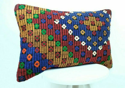 Kilim Pillow Cover 16x24 Handmade Lumbar Tribal Ethnic Sofa Couch Cushion  E501