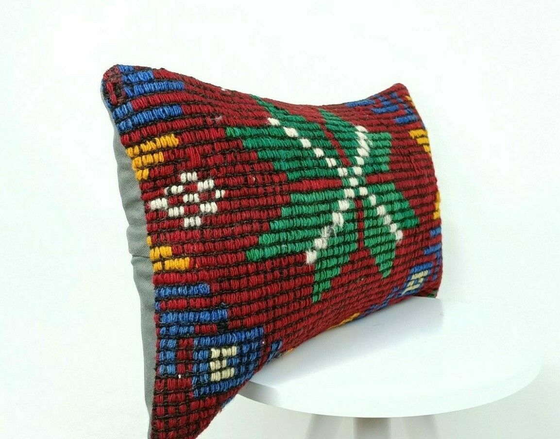 Kilim Pillow Cover 12x20 Handmade Oushak Traditional Rug Lumbar Cushion  E546