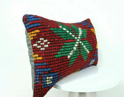 Kilim Pillow Cover 12x20 Handmade Oushak Traditional Rug Lumbar Cushion  E546