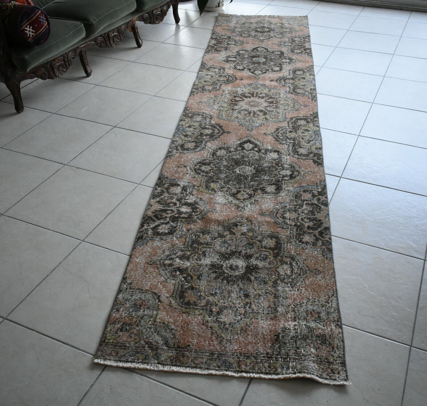 Oushak Runner 11.7x2.5 ft Handwoven Turkish Runner Vintage Runner Floor Rug R04