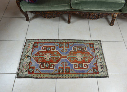 Vintage Runner 3.1x1.6 ft Mini Turkish Rug Oushak Runner Anatolian Runner Y93
