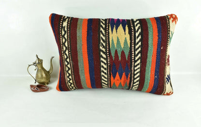 Kilim Pillow Cover 16x24 Tribal Vintage Turkish Carpet Lumbar Pillow Cover 3123