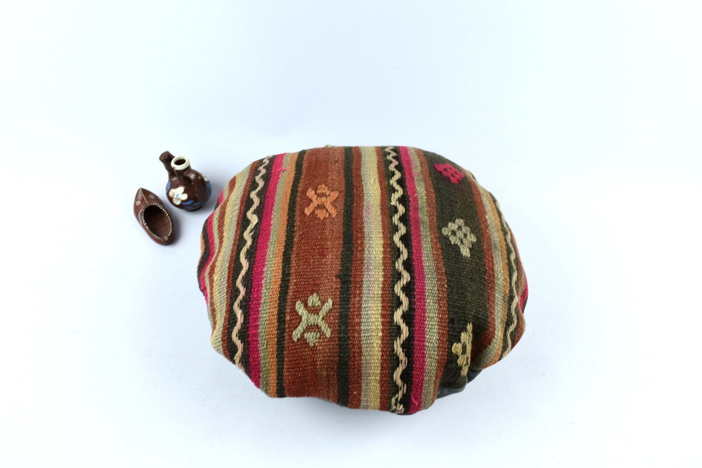 Kilim Round Pillow Cover 18" in Tribal Vintage Turkish Carpet Round Cushion 4957