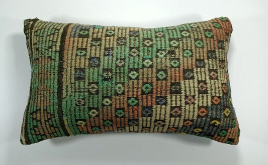 Kilim Pillow Cover 12x20 Turkish Handmade Sofa Couch Floor Lumbar Cushion E30