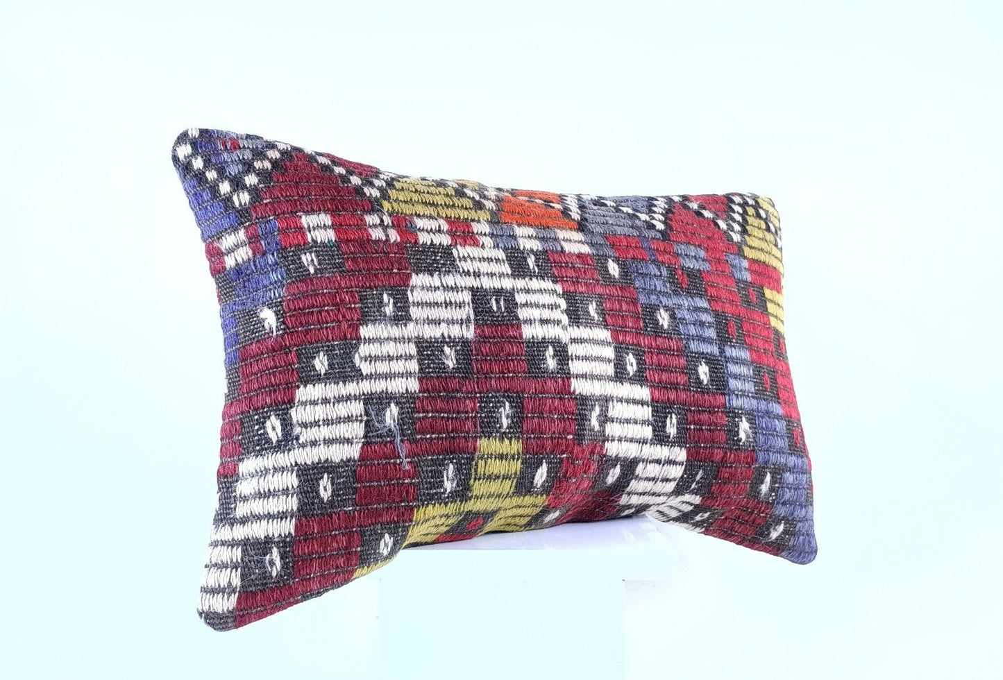 Kilim Pillow Cover 12x20 Handmade Turkish Rug Boho Ethnic Lumbar Cushion 1916