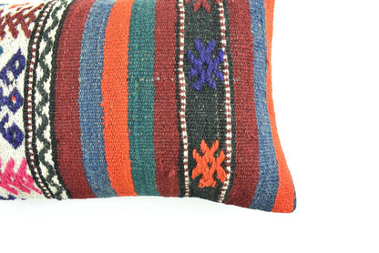 Kilim Pillow Cover 12x20 Turkish Handmade Vintage Couch Lumbar Cushion  A1831