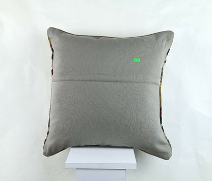 Kilim Pillow Cover 18x18 Handmade Turkish Ethnic Vintage Lumbar Cushion A1412