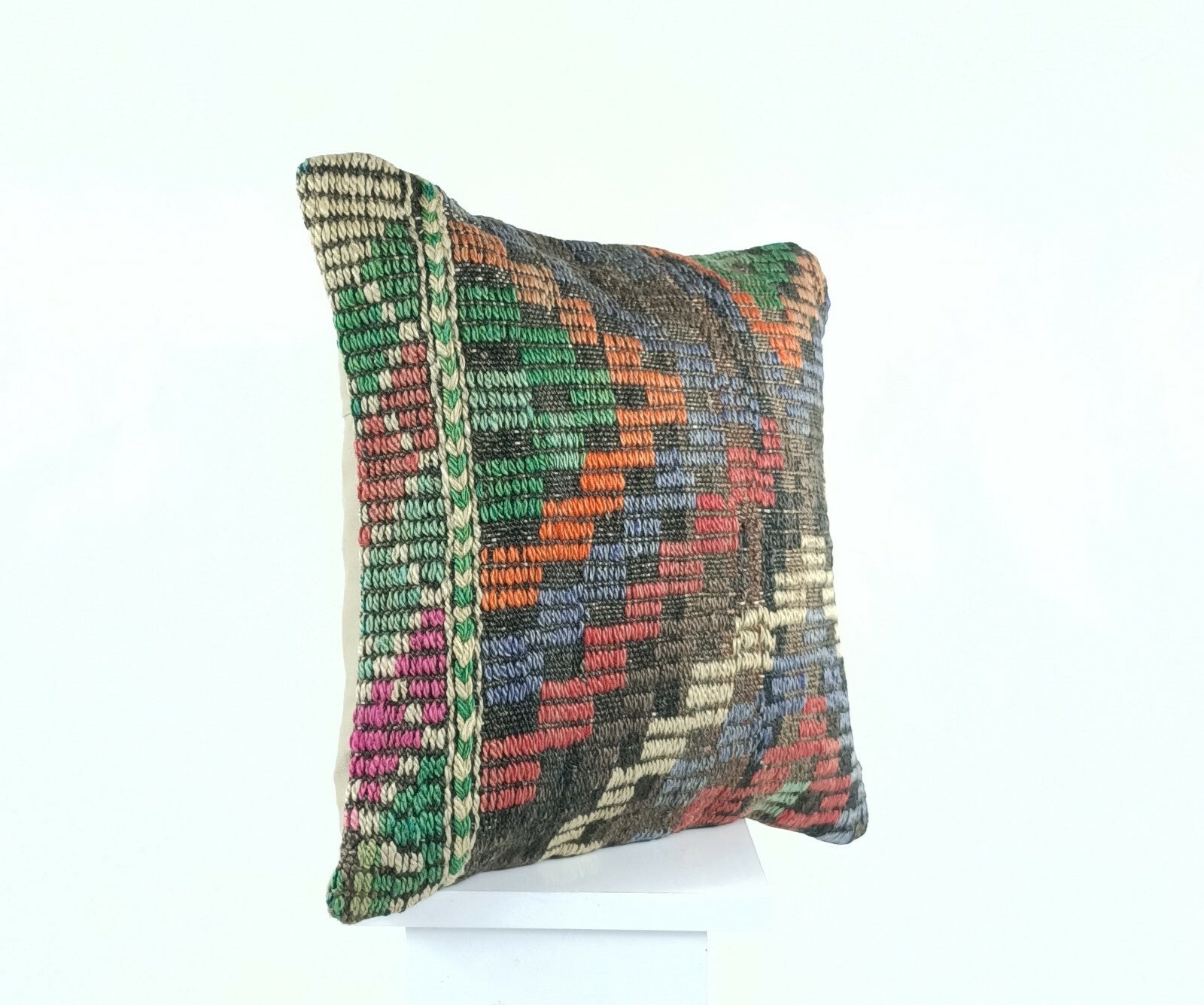 16x16 Kilim Pillow Cover Handmade Oushak Carpet Rug Wool Lumbar Cushion A441