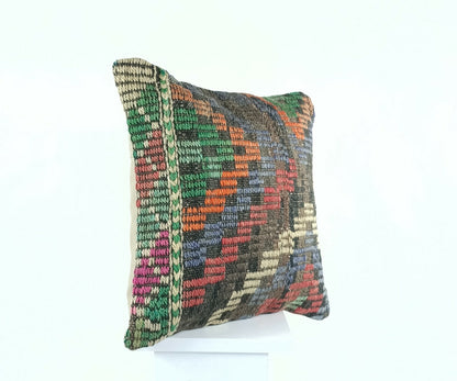 16x16 Kilim Pillow Cover Handmade Oushak Carpet Rug Wool Lumbar Cushion A441