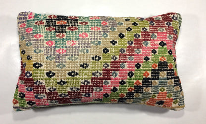 Kilim Pillow Cover 12x20 Handmade Turkish Rug Boho Ethnic Lumbar Cushion 854