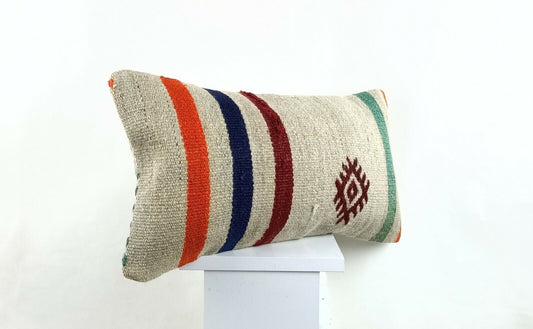 Kilim Lumbar Pillow Cover 10x20 Decorative Sofa Couch Handmade Cushion A1339