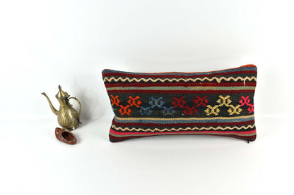 10x20 Kilim Lumbar Pillow Cover Vintage Ethnic Oushak Kilim Pillow Cover 3347
