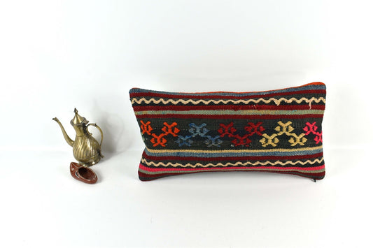 10x20 Kilim Lumbar Pillow Cover Vintage Ethnic Oushak Kilim Pillow Cover 3347