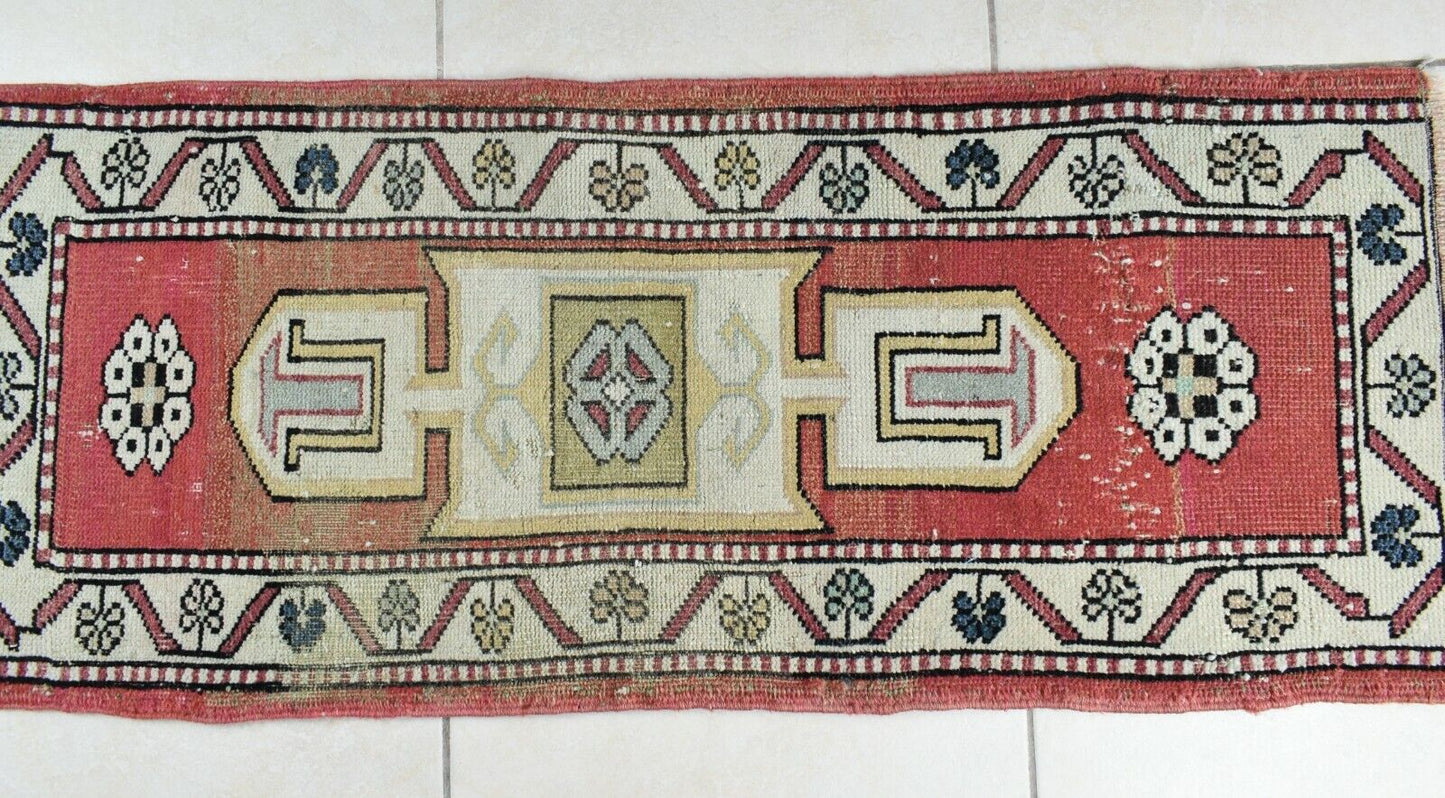 3.6x1.5 ft Anatolian Runner Small Vintage Rug Oushak Runner Mini Turkish Rug Y84