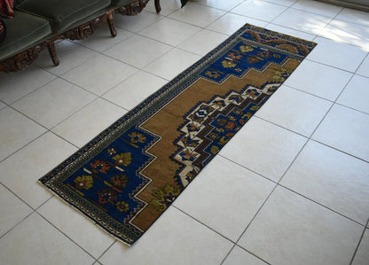 Vintage Runner 7.4x2 ft Oushak Runner Anatolian Rug Faded Turkish Runner R08