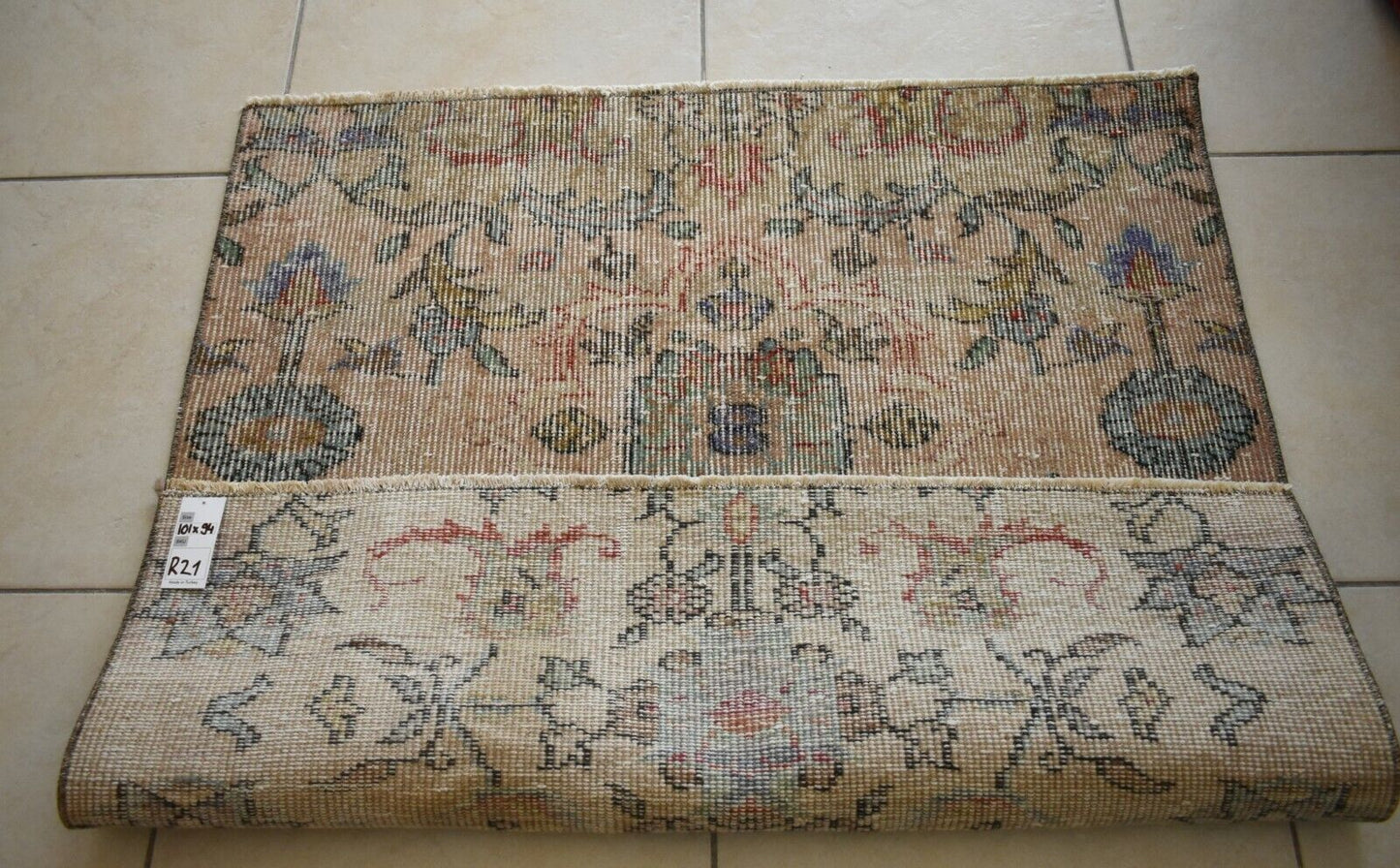 Vintage Runner 3.3x3 ft Small Turkish Runner Anatolian Floor Runner Rug R21