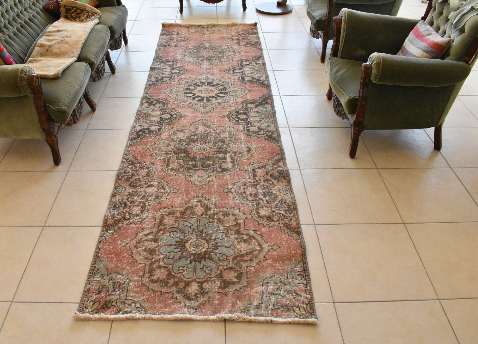 Oushak Kilim 3x10.6 ft Vintage Handwoven Runner Rug Traditional Wool Kilim C01