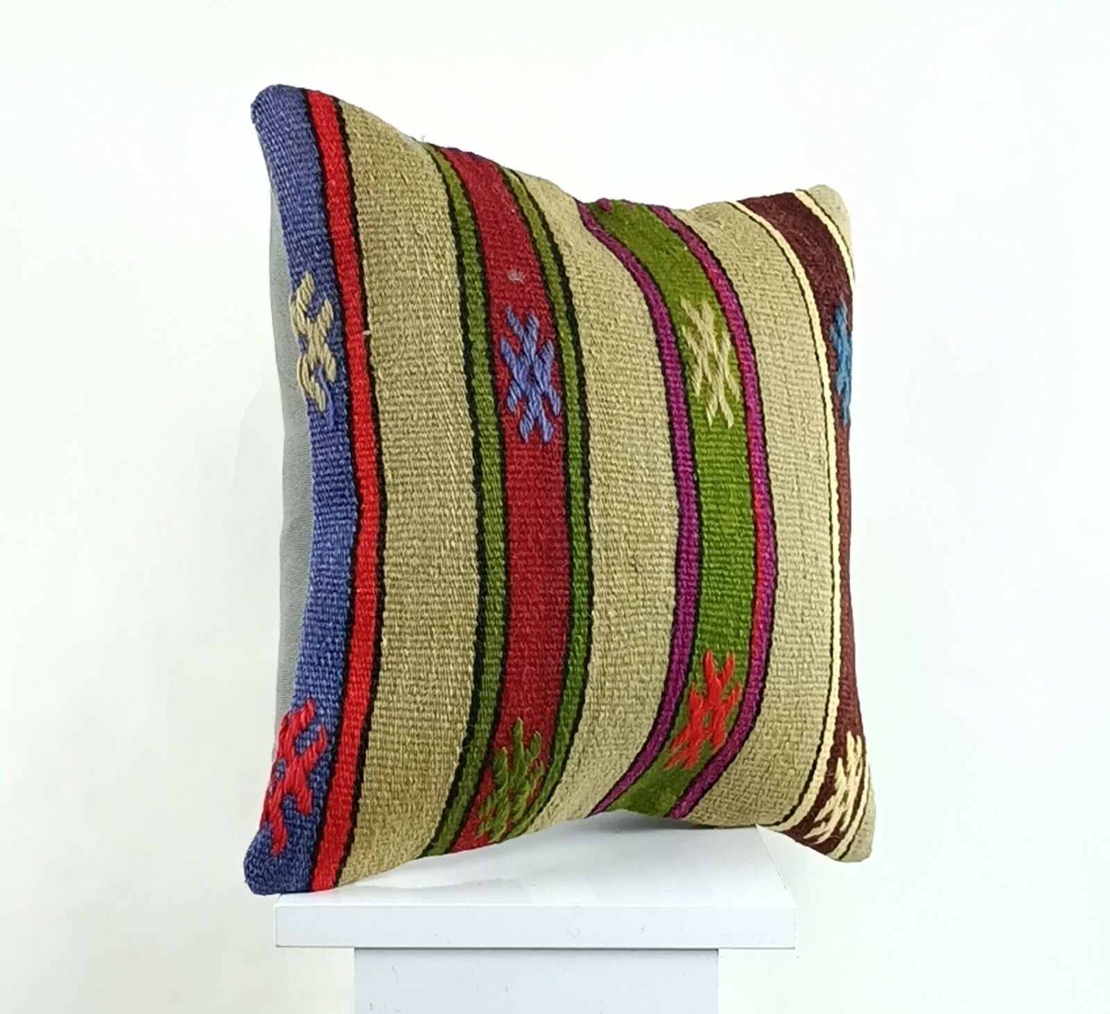 14x14 Kilim Cushion Cover Turkish Ottoman Boho Rustic Throw Pillow Case A1282