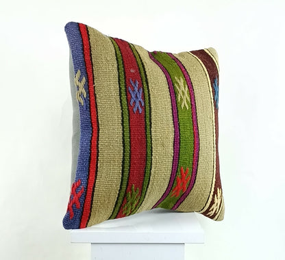14x14 Kilim Cushion Cover Turkish Ottoman Boho Rustic Throw Pillow Case A1282