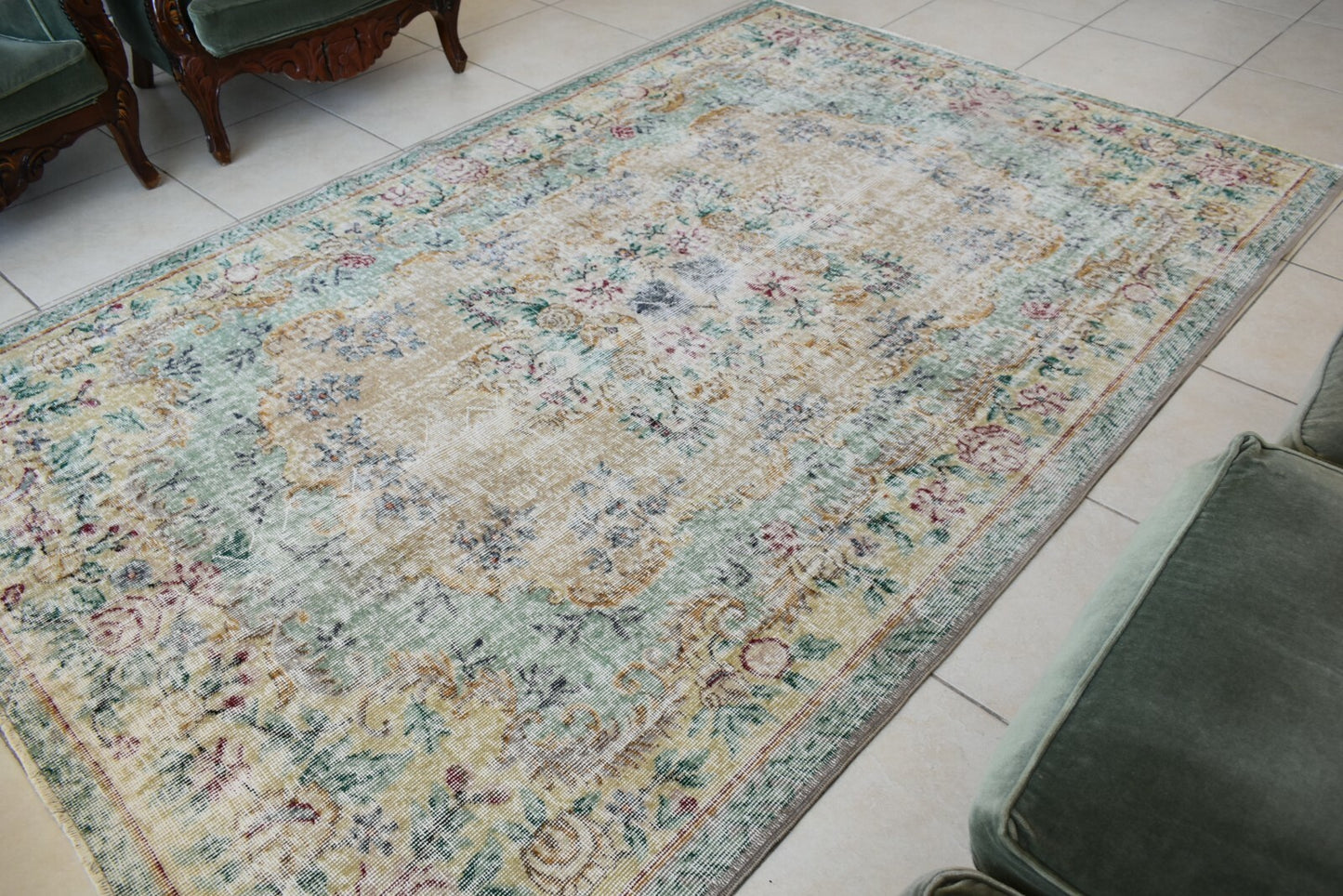 Large Turkish Rug 8.3x5.4 ft Vintage Rug Faded Oushak Rug Living Room Carpet B15