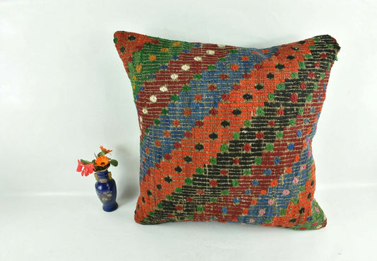 Kilim Pillow Cover 20x20 Home Decorative Handmade Ethnic Oushak Rug Pillow A1868