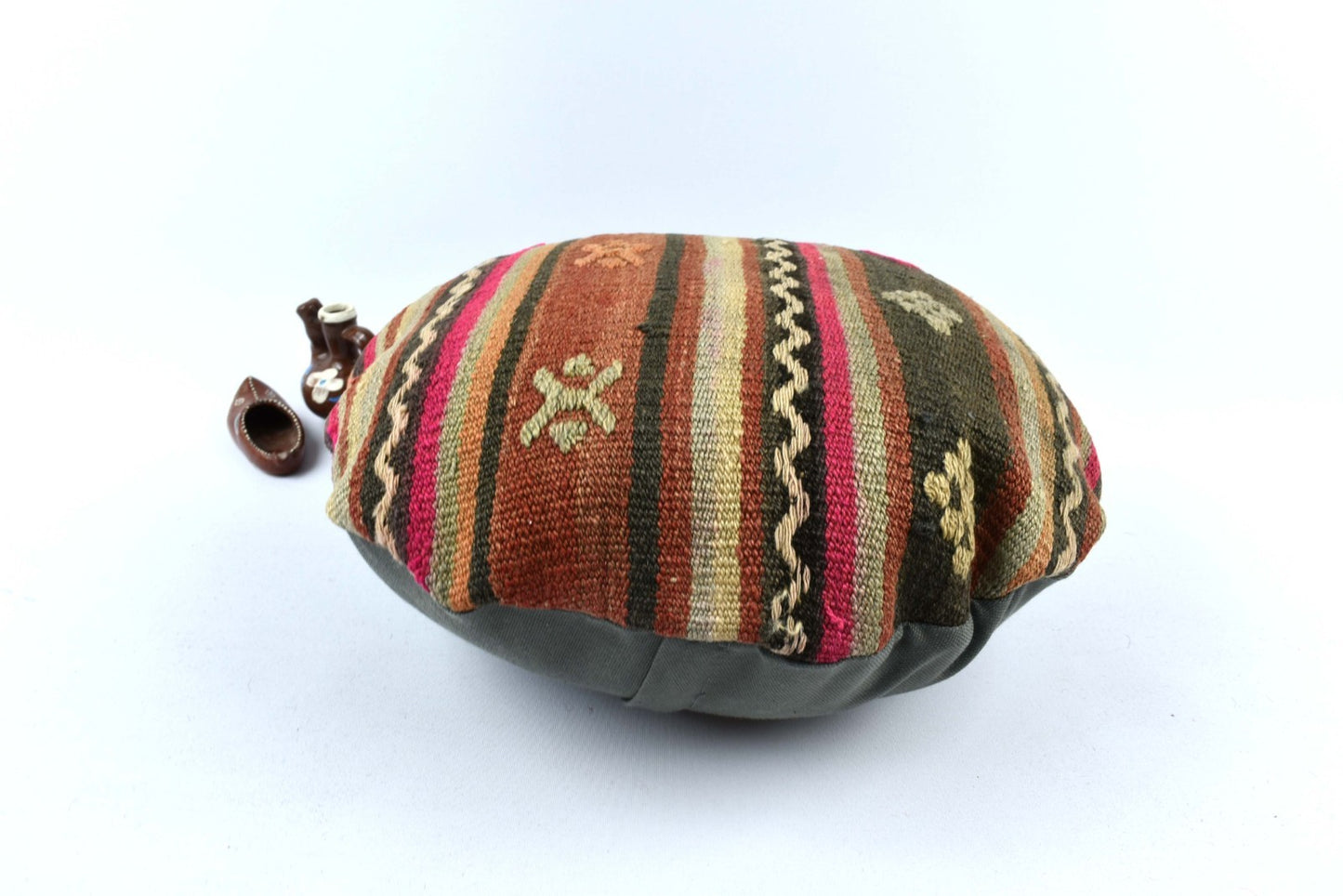 Kilim Round Pillow Cover 18" in Tribal Vintage Turkish Carpet Round Cushion 4957