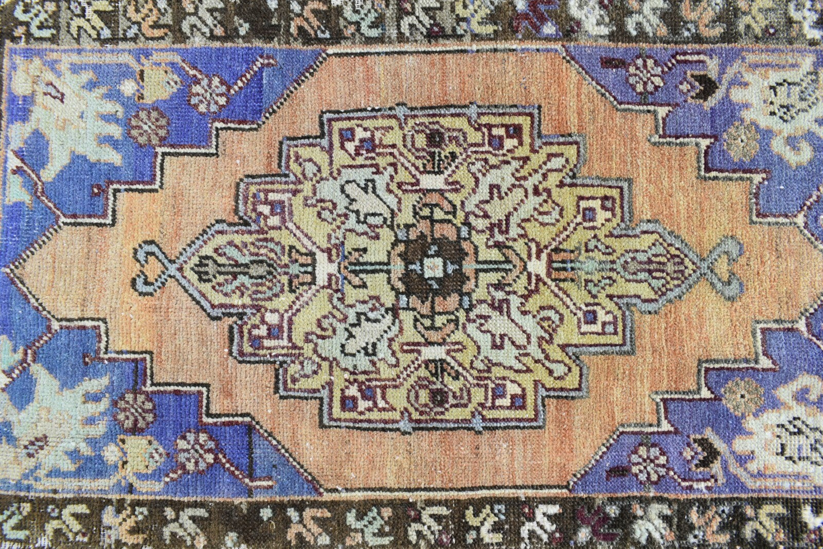 Turkish Runner 3.1x1.8 ft Vintage Small Rug Oushak Runner Anatolian Mini Rug Y72