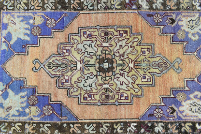 Turkish Runner 3.1x1.8 ft Vintage Small Rug Oushak Runner Anatolian Mini Rug Y72