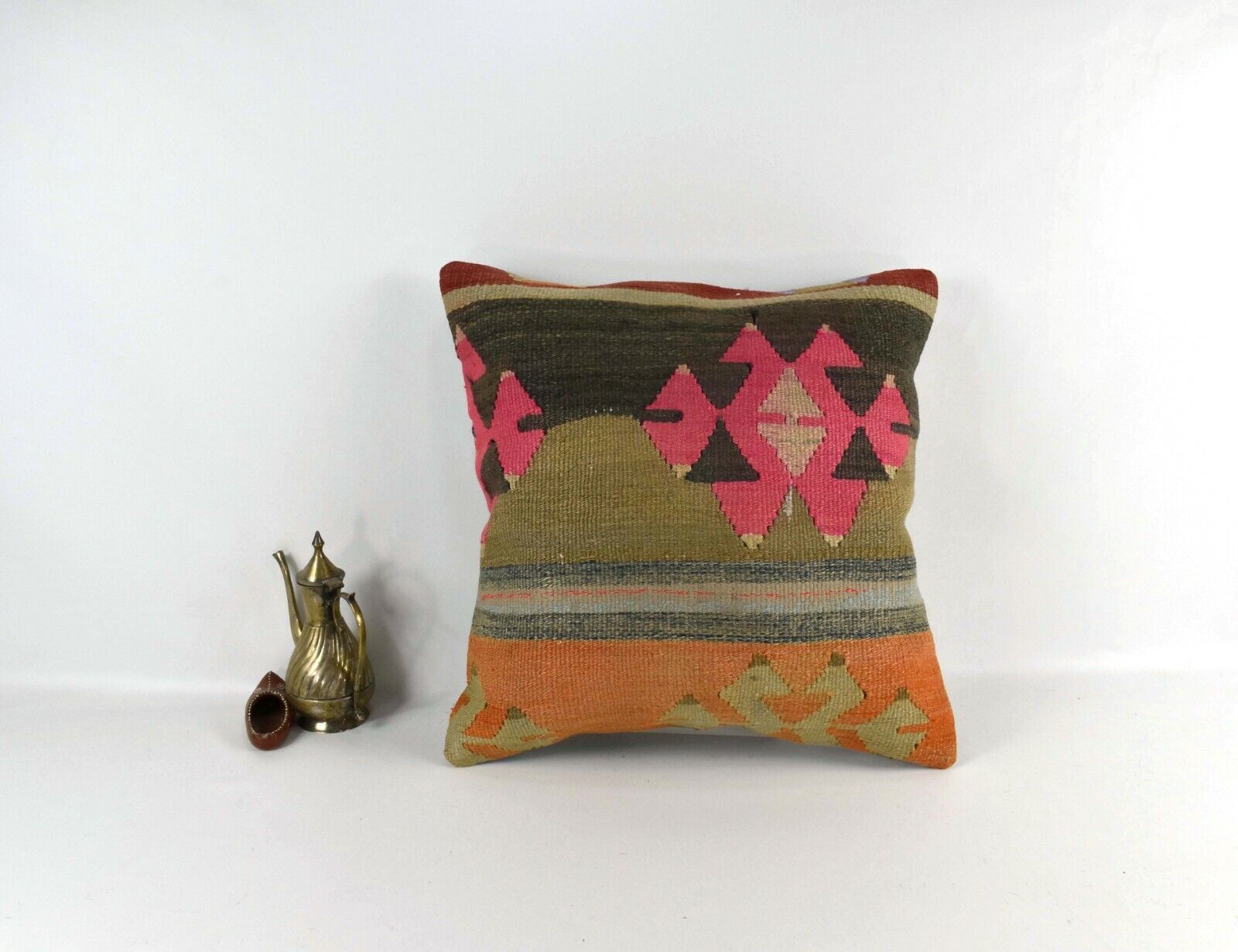 Kilim Pillow Cover 18x18 Handmade Turkish Ethnic Vintage Cushion A2215