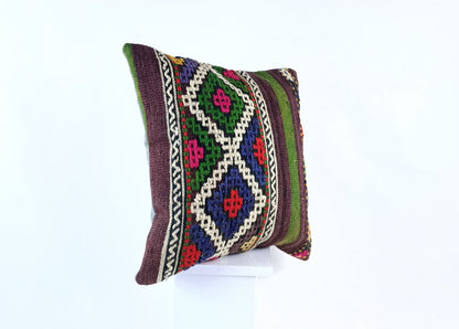 18"x18" Kilim Pillow Cover  Handmade Turkish Vintage Cushion Tribal Lumbar 1833