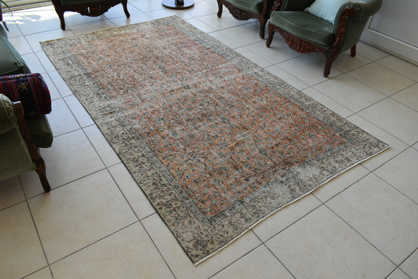 Large Turkish Rug 8.6x4.7 ft Vintage Rug Faded Oushak Rug Living Room Carpet B24