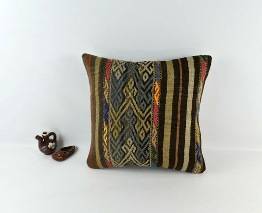 Kilim Pillow Cover 16x16 Decorative Vintage Oushak Kilim Cushion Cover A3091