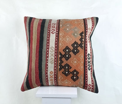18"x18" Kilim Pillow Cover  Handmade Turkish Vintage Cushion Tribal Lumbar 2648