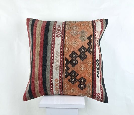 18"x18" Kilim Pillow Cover  Handmade Turkish Vintage Cushion Tribal Lumbar 2648