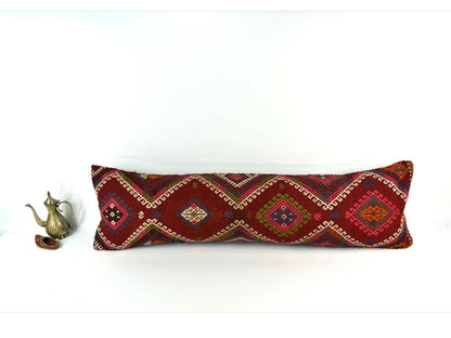 Long Kilim Pillow Cover 12x42 Handmade Oushak Rug Ethnic Ottoman Lumbar  A2087