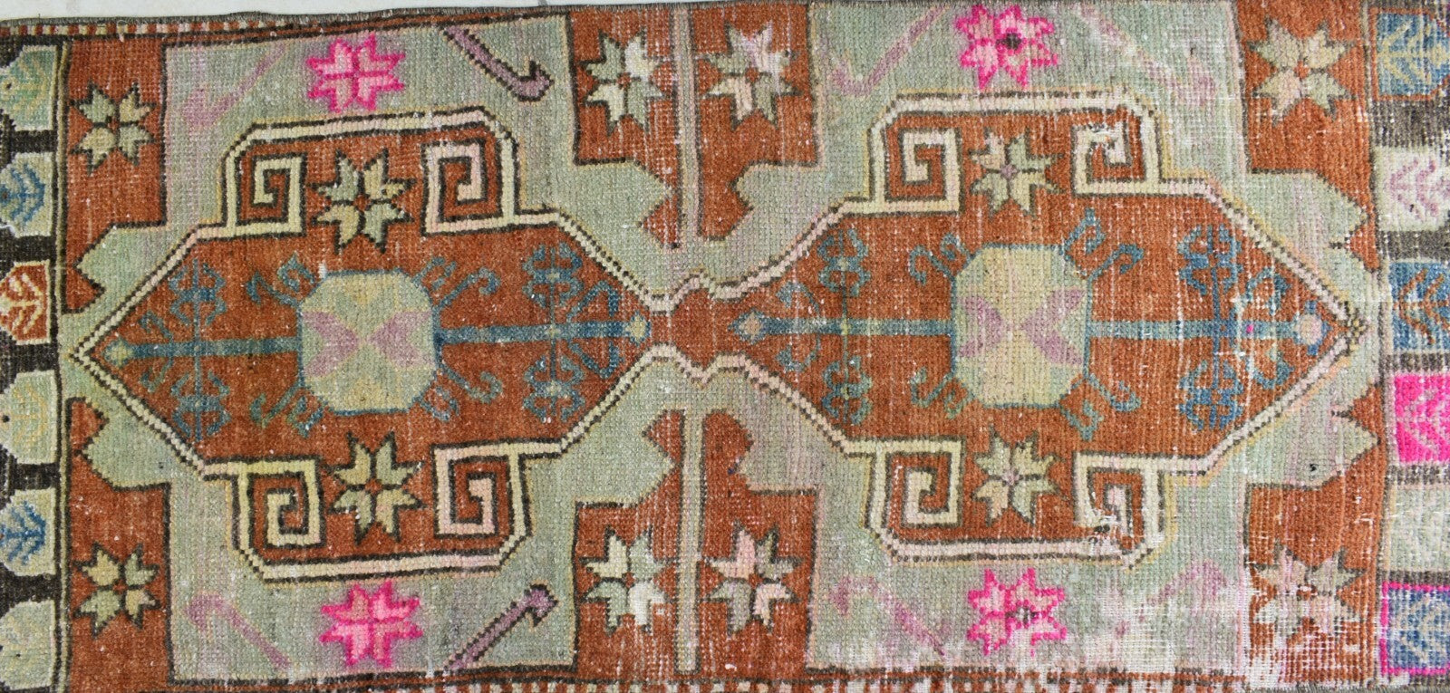 Oushak Runner 3.4x1.6 ft Vintage Turkish Rug Small Runner Anatolian Rug Y47