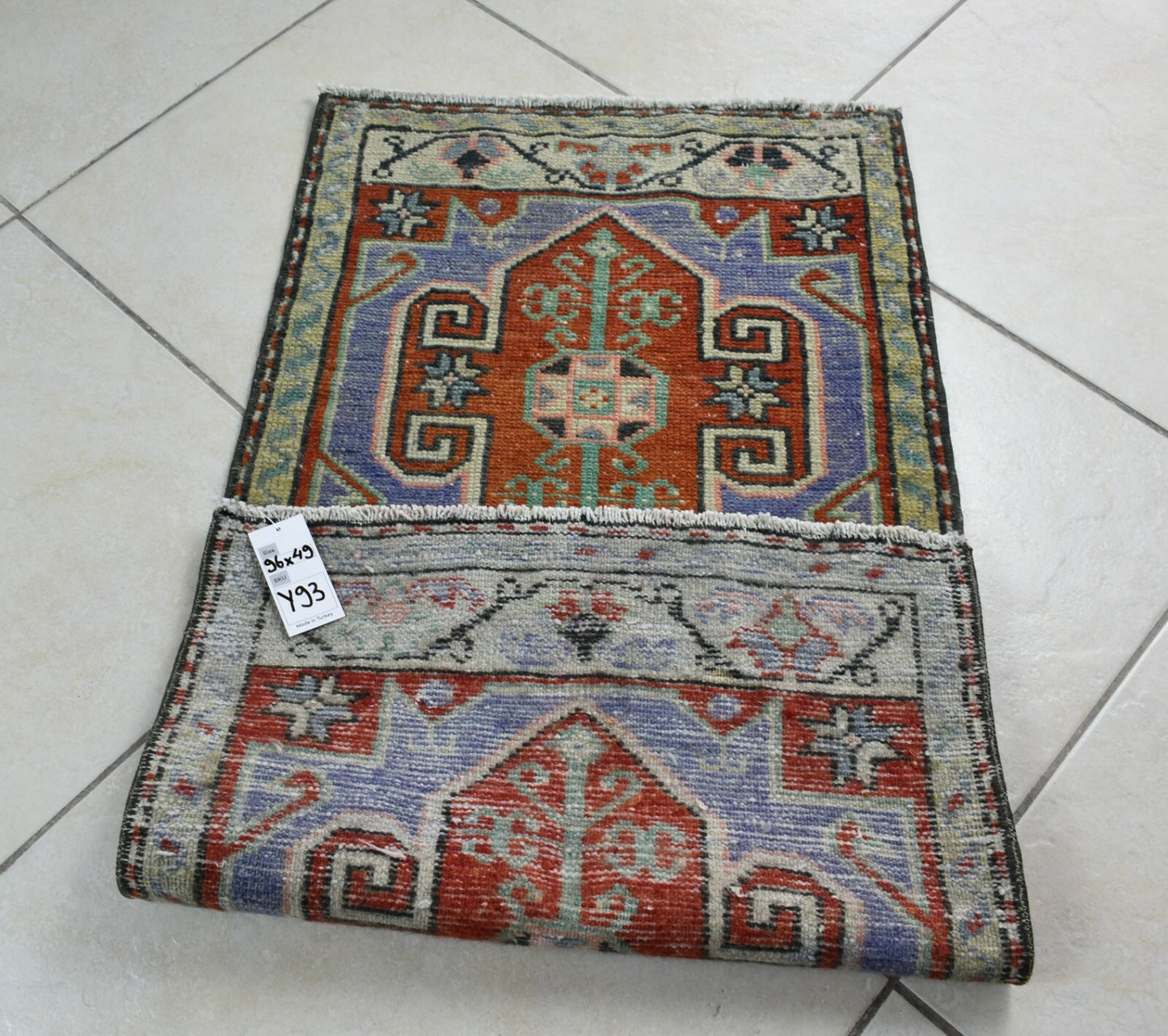 Vintage Runner 3.1x1.6 ft Mini Turkish Rug Oushak Runner Anatolian Runner Y93