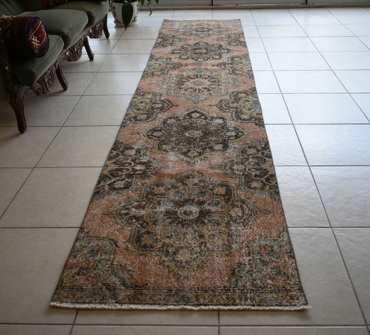 Oushak Runner 11.7x2.5 ft Handwoven Turkish Runner Vintage Runner Floor Rug R04