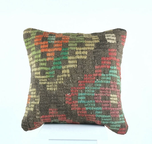 Oushak Kilim Pillow Cover 16x16 Handmade Anatolian Traditonal Wool Cushion A455